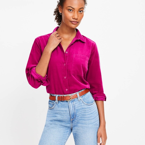 Loft Fuchsia Corduroy Corduroy Everyday Relaxed Pocket Tunic Shirt - Picture 2 of 6